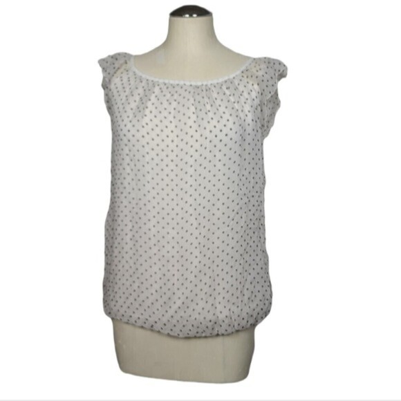 Luisa Ricci Polka Dot Silk Blouse Made In Italy White Gray S - Picture 1 of 8